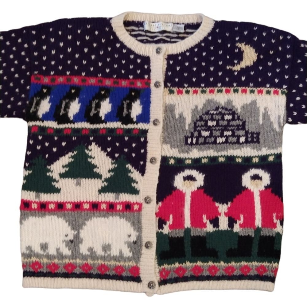 Vintage Valerie Stevens Winter Christmas Penguin Eskimo Wool and Angora Sweater
